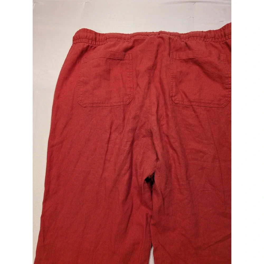 Old Navy Mens XL Red Linen Blend Drawstring Elastic Waist Straight Leg Pants - Picture 10 of 11